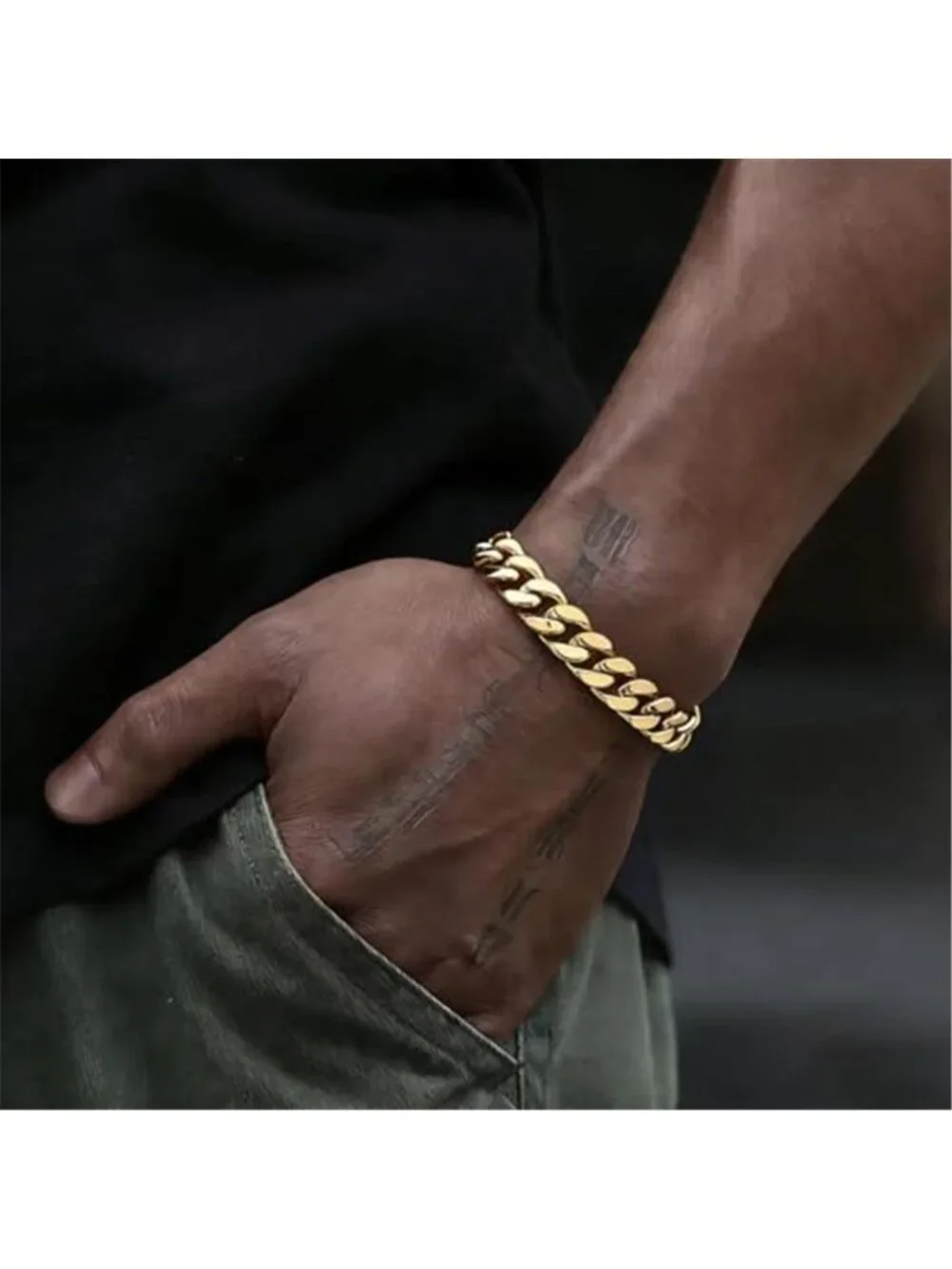 Men's Gold Plated Miami Curb Stainless Steel Cuban Link Bracelet